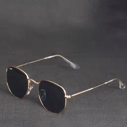 Irayz Unisex Full Rim Hexagon Sunglasses With UV Protection - Gold Toned-picture-26