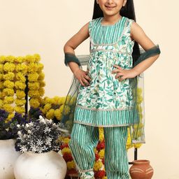 Cutiekins Girls Floral Printed Regular Gotta Patti Kurta with Salwar & With Dupatta-picture-15