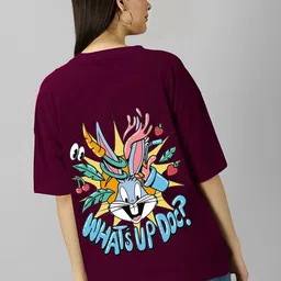 Moda Rapido Bugs & Bunnies Printed Back Design Cotton Oversized T-shirt-image-81