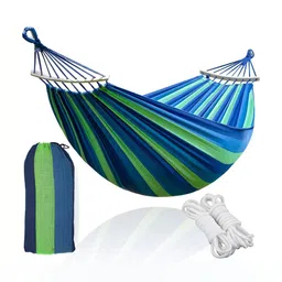 We3 Blue & Green Striped Hammock Swing With Carry bag & Straps-12