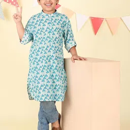 Fabindia Boys Geometric Printed Festive Cotton Straight Kurtas-picture-48