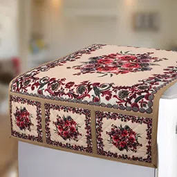 LooMantha Beige & Red Floral Printed Refrigerator Appliance Cover-3