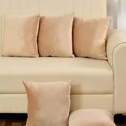 Yellow Weaves Beige 5 Pieces Velvet Square Cushion Covers-29