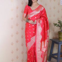all about you Woven Design Zari Banarasi Saree With Blouse Piece-image-84