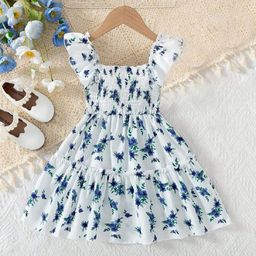 White World Girls Floral Printed Square Neck Fit & Flare Dress-image-27