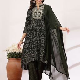 Nayam By Lakshita Women Bandhani Yoke Design Regular Chanderi Silk Kurta with Palazzos & With Dupatta-picture-8