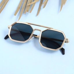 SPADEACES Unisex Full Rim Round Black Lens & Gold-Toned Square Sunglasses with-picture-18