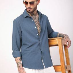 VASTRADO Men Classic Slim Fit Textured Spread Collar Casual Shirt-image-79