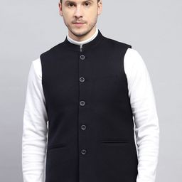 Monte Carlo Men Band Collar Sleeveless Nehru Jacket-image-3
