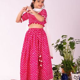 VASTRAMAY Girls Printed Mirror Work Leheriya Ready to Wear Lehenga & Blouse With Dupatta-30