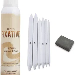 White Paper Art Blending Stumps or Tortillon for Shading, Blending and Smudging (Pack of 6), One Kneadable Eraser for Charcoal and Pastel Pencils and Fixtative Spray Bottle for use on Pastel, Charcoal, Pencil and Chalk Drawings (200ml); Ideal Drawing Set for Students, Professionals, Artists-image-46