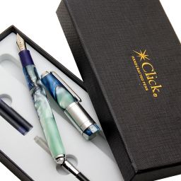 Click Retro Marble Color Acrylic Body Chrome Trims MARBLE GREEN & BLUE Flex Nib Fountain Pen-image-9