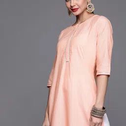 Libas Women Peach-Coloured Cotton Striped Boat Neck Straight Kurta-image-13