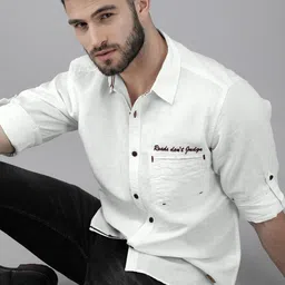 Roadster Men White Solid Sustainable Casual Linen-Cotton Shirt-picture-32