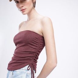 glitchez Girly Glam Ribbed Ruched Bandeau Top-image-79