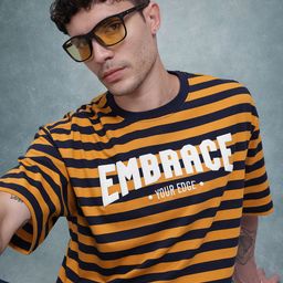 The Roadster Life Co.Striped Drop-Shoulder Sleeves T-shirt-image-3