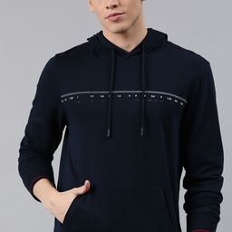 WROGN Men Navy Blue Printed Hooded Sweatshirt-image-73