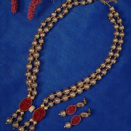 PANASH Red & Gold-Plated Handcrafted Jewellery Set-image-41