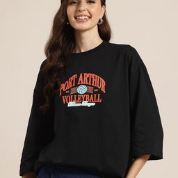HERE&NOW Printed Drop-Shoulder Sleeves Pure Cotton Oversized T-shirt-picture-39