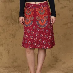 Exotic India Printed Pure Cotton Wrap Maxi Skirt-image-90
