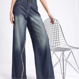 glitchez Women Baggy Wide Leg High-Rise Light Fade Panelling Frayed Jeans-image-42