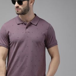The Roadster Lifestyle Co Men Mauve Printed Pure Cotton Polo Collar T-shirt-image-95