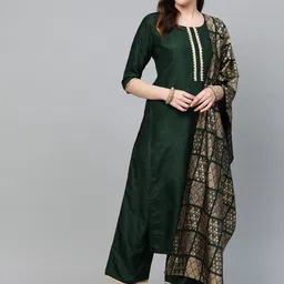 Libas Hunter Green Gotta Chanderi Kurta Set with Festive Traditional Stole-image-64