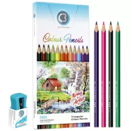 C3 FSC Triangular Colour Pencil 12 Shades 172 mm Length with Sharpener, 8094-0