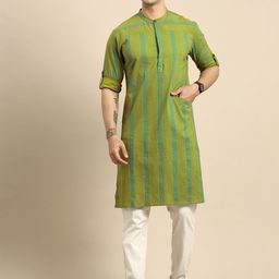 Anouk Men Green & Blue Striped Kurta-picture-25