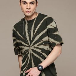 Moda Rapido Washed Effect Tie & Dyed Drop-Shoulder Sleeves Oversized Fit T-shirt-picture-34
