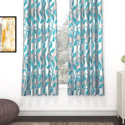 Bedspun Turquoise Blue Set of 2 Polyetser Eyelet Ringtop Window Curtains-5 feet-image-6