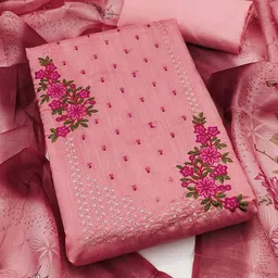 Peachmode Floral Embroidered Thread Work Unstitched Dress Material-image-93