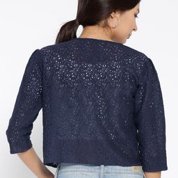 Style Quotient Navy Lace Open Front Crop Shrug image 4