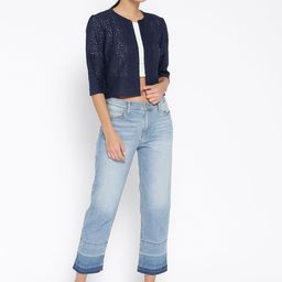 Style Quotient Navy Lace Open Front Crop Shrug image 5
