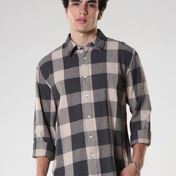 Espanshe Buffalo Checked Long Sleeves Pure Cotton Casual Shirt-image-88