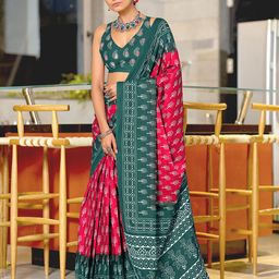 DIVASTRI Floral Printed Ready To Wear Mulmul Cotton Block Print Saree-image-69