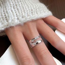 StyleCast Elegant Silver-Toned Silver-Plated Artificial Stones Adjustable Finger Ring-image-96