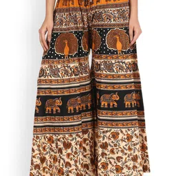SOUNDARYA Women Beige & Black Printed Flared Palazzos-picture-35