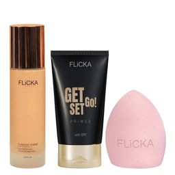 FLiCKA 3Pcs Makeup Combo - Flawless Femme Foundation + Get Set Go Primer & Beauty Blender-12