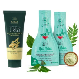 Nat Habit Set of Tikta Face Wash - 100 g & 2 Fresh Hair NutriMask - 40 g each-75