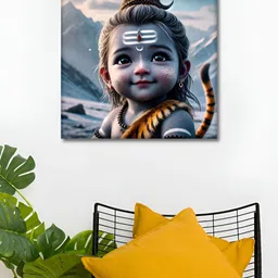 OLIVE TREE Blue & Brown Lord Krishna Religious Canvas Wall Art-image-16