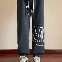 KPOP Men Typography Printed Original Regular Fit Mid-Rise Trousers-image-73
