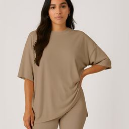Moomaya Women Solid Oversized T-Shirt With Biker Shorts Co-Ord Set-picture-20