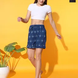 MBeautiful Women Pack Of 2 Navy Blue & Black Ethnic Printed Organic Cotton Lounge Shorts-image-40