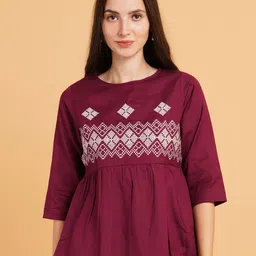 Brownverse Tribal Embroidered Cotton Top-picture-58