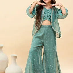 Stylo Bug Girls Ethnic Motifs Embroidered Regular Top with Palazzos-image-3