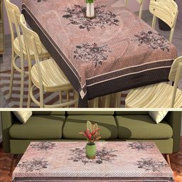 Kuber Industries Pink & Brown 2 Pieces Floral Printed Cotton 6-Seater Table Cover-34