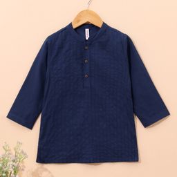 Babyhug Full Sleeves Cotton Pintucked Kurta Solid- Navy Blue-image-60