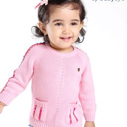 Babyoye Eco Conscious 100% Cotton Full Sleeves Solid Sweater - Pink-image-56