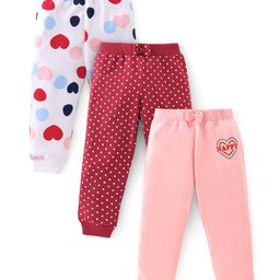 Babyhug Cotton Jersey Knit Lounge Pant Heart Print Pack of 3 - Multicolor-image-13
